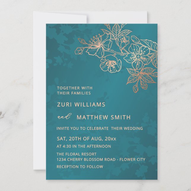 Photo Rose Gold Jewel Tone Wedding Einladung (Vorderseite)
