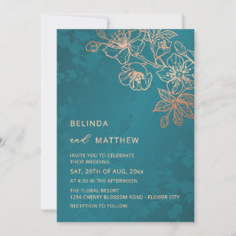 Photo Rose Gold Teal Wedding Einladung