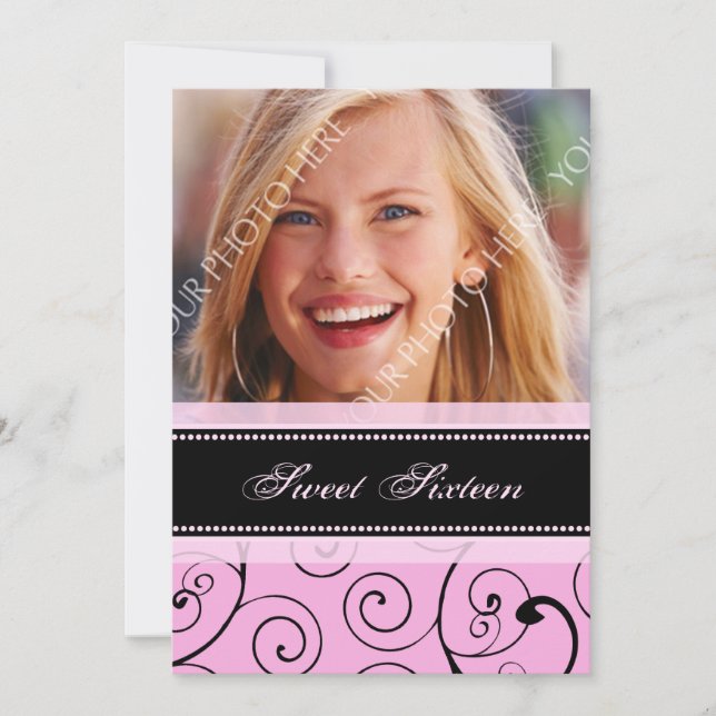 Photo rose noir 16e anniversaire fêtes Invitations (Devant)