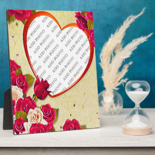 Photo Roses et cadre cardiaque Ajouter votre plaque phot