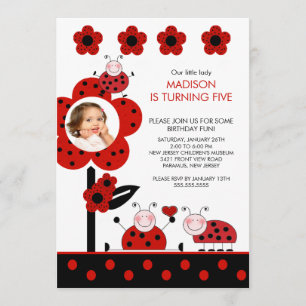 PHOTO ROUGE & Noir Ladybug Invitation d'anniversai