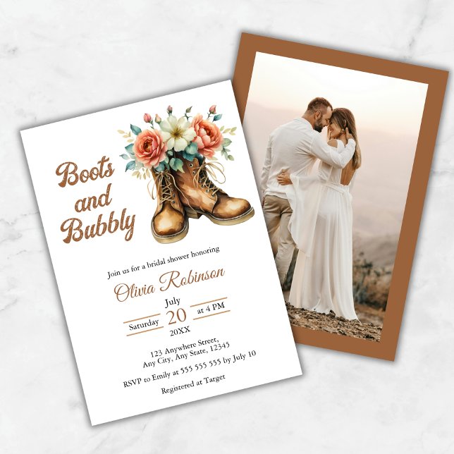 Photo Rustic Boots and Bubbly Bridal Shower Einladung (Photo Rustic Boots and Bubbly Bridal Shower Invitation )