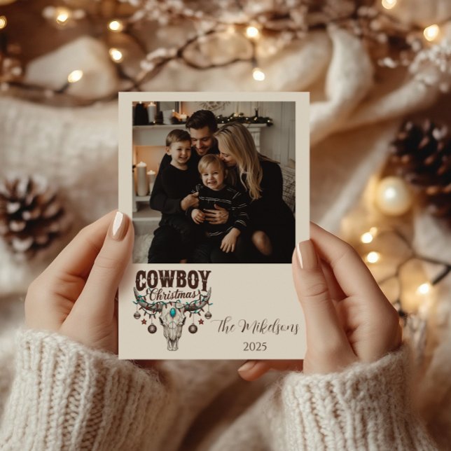 Photo Rustic Cowboy Christmas Feiertagskarte (Von Creator hochgeladen)