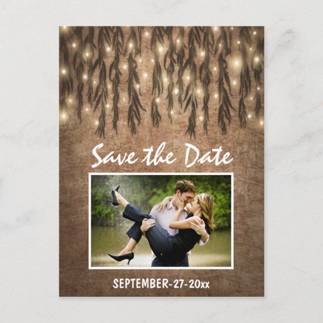 Photo Rustic Willow Tree Enregistrer la date Carte (Devant)