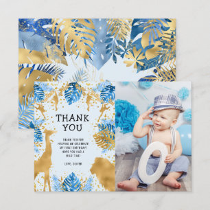 Photo Safari Blue 1er anniversaire Carte de remerc