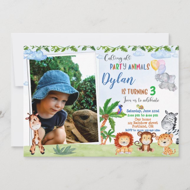 Photo Safari invitation anniversaire animal Jungle (Devant)