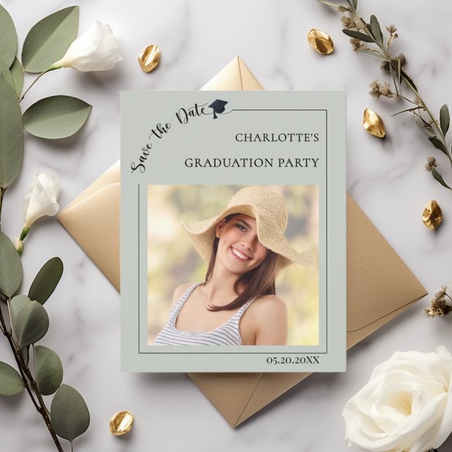 Photo sage green Graduation Save the Date Flyer (Von Creator hochgeladen)