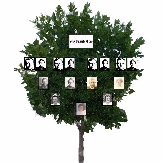 Photo Sculpture Arbre de famille à feuilles vertes stylisées de qu (Devant)