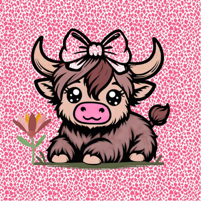 Photo Sculpture Baby shower de fille de vache rose Tan Highland (Devant)
