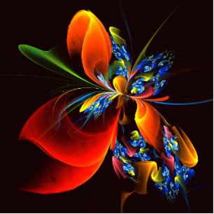 Photo Sculpture Blue Orange Floral Moderne Art Abstrait Motif #03