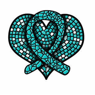 Photo Sculpture Cancer de l'ovaire Mosaïque Coeur Ruban Sculpture
