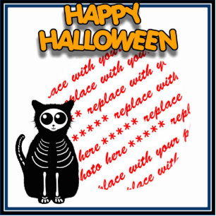 Photo Sculpture Cartoon Skeleton Cat, Bat & Ghost Photo Frame