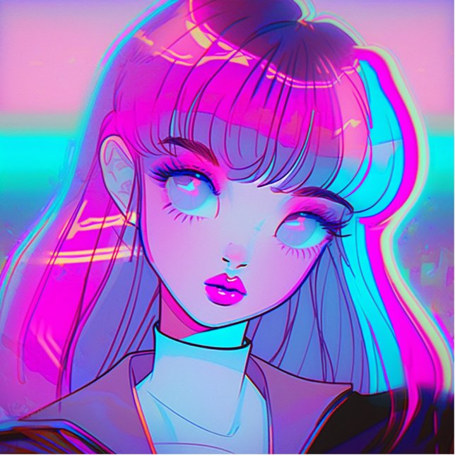 Photo Sculpture Cute Neon Anime Girl Cutout (Devant)