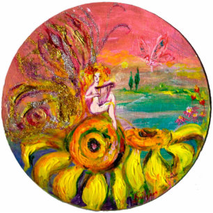 Photo Sculpture FAIRY OF THE SUNFLOWERS jaune orange rose étincela