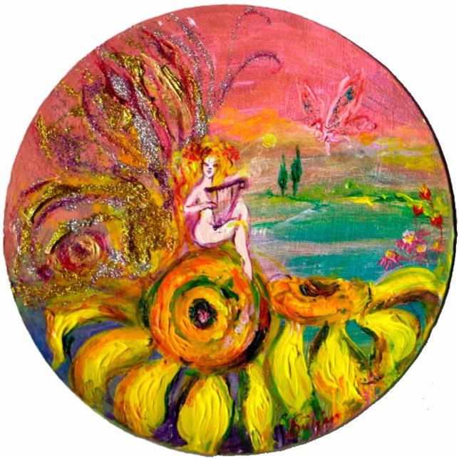 Photo Sculpture FAIRY OF THE SUNFLOWERS jaune orange rose étincela (Devant)