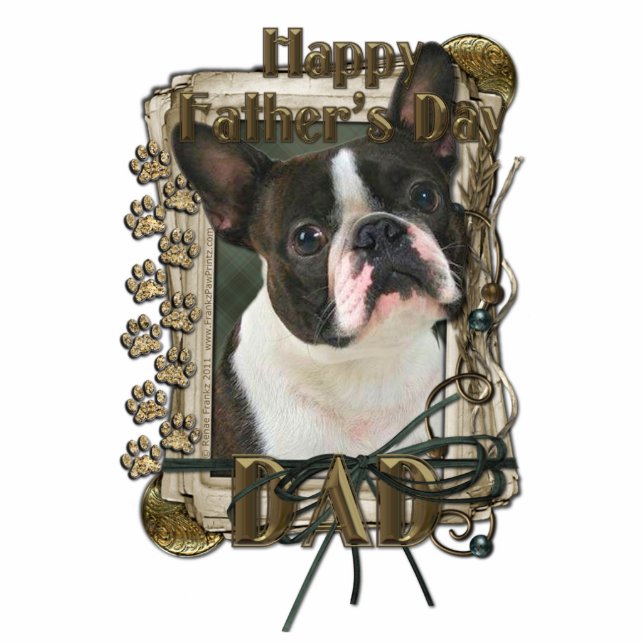 Photo Sculpture Fête des pères - pattes en pierre - Boston Terrier (Devant)