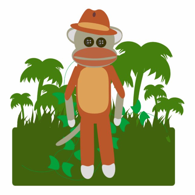 Photo Sculpture Jungle Explorer Sock Monkey Amusants Aventure Desi (Devant)