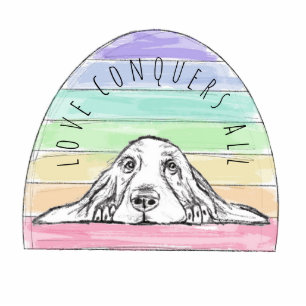 Photo Sculpture l'amour conquiert tout chien arc-en-ciel basset ho