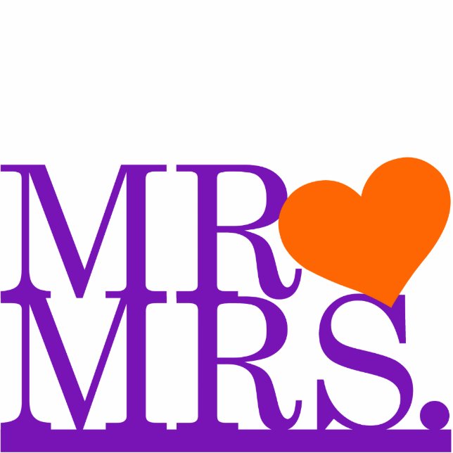Photo Sculpture M. & Mme Purple & Orange Heart Cake Topper (Devant)