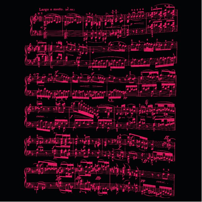 Photo Sculpture Neon pink classical sheet music (Beethoven) (Devant)
