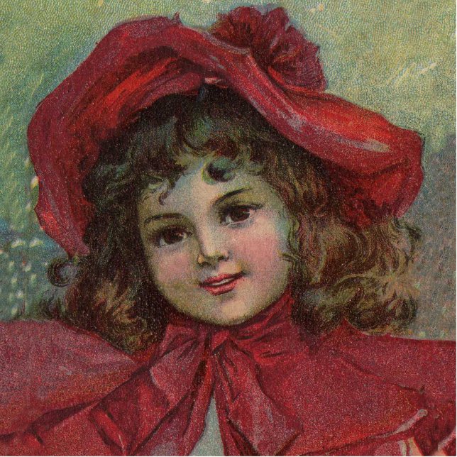 Photo Sculpture Noël Victorien Enfant Rouge Casquette Portrait Fil (Devant)