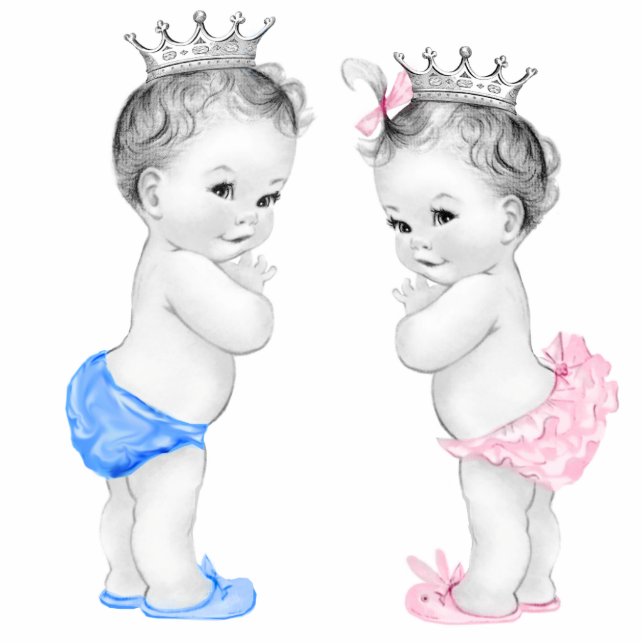 Photo Sculpture Prince et Princesse Baby shower jumeau garçon et f (Devant)