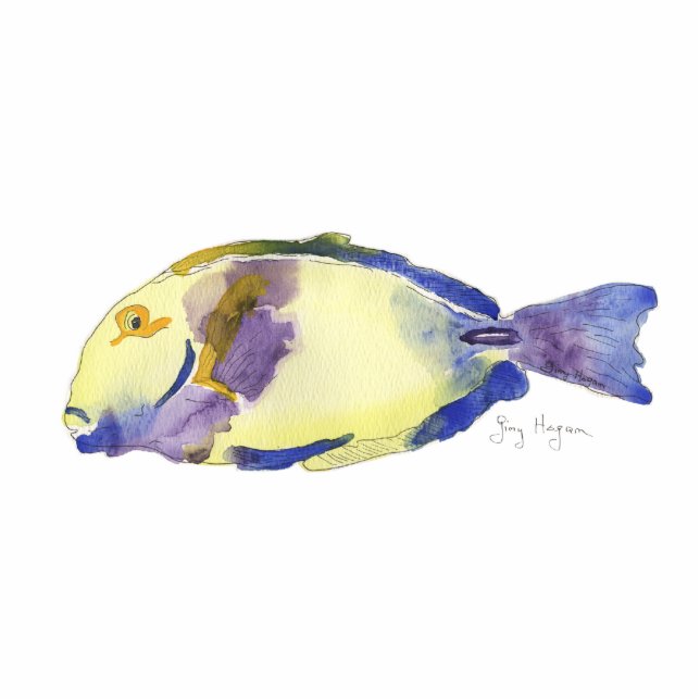 Photo Sculpture Sculpture jaune/bleue en photo de poissons (Devant)
