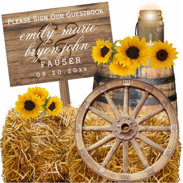 Photo Sculpture Signe Livre d'or - Bois et tournesols (Devant)