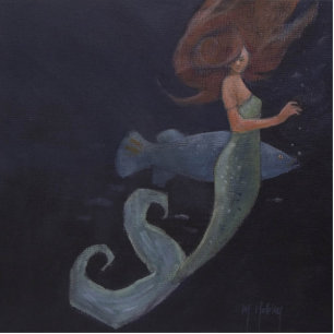 Photo Sculpture Sirène et poisson bleu
