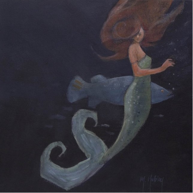 Photo Sculpture Sirène et poisson bleu (Devant)