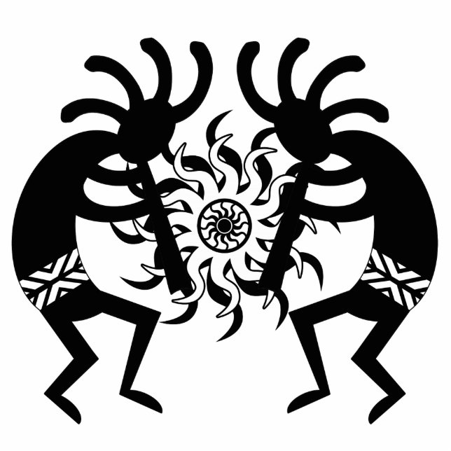 Photo Sculpture Soleil Tribal De Kokopelli Sud-Ouest Noir Et Blanc (Devant)