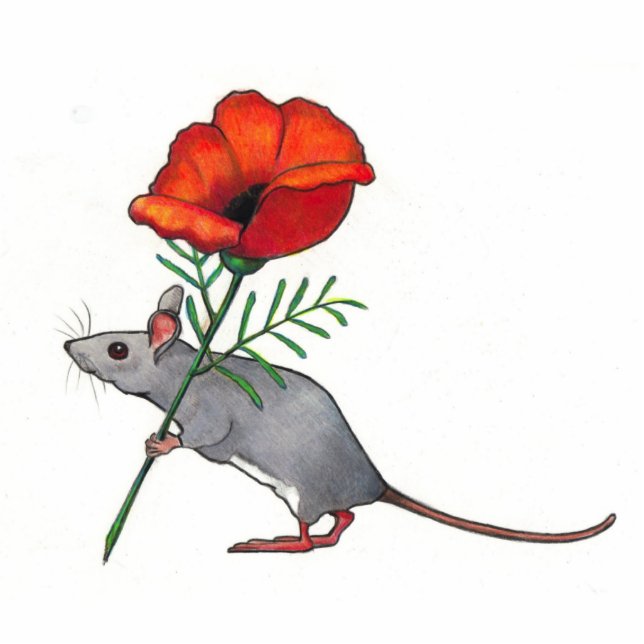 Photo Sculpture Souris tenant la fleur rouge : Art de crayon de (Devant)