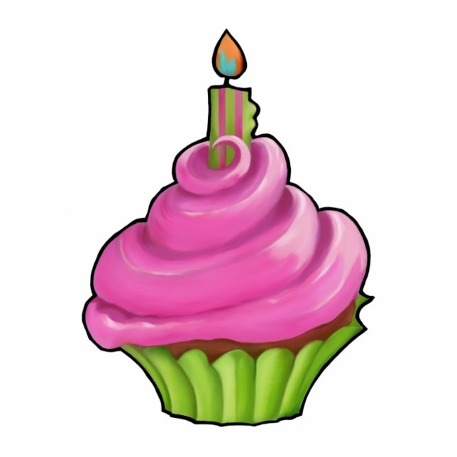 Photo Sculpture Topp de gâteau au gâteau rose et vert Cupcake Part (Devant)