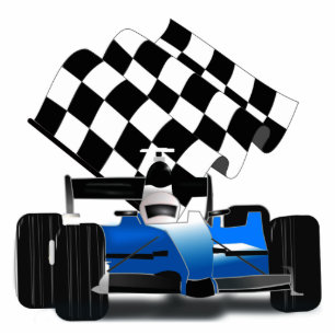 Photo Sculpture Voiture Blue Race avec drapeau À damiers