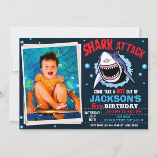 Photo Shark Birthday Invitation Shark Attack party Einladung