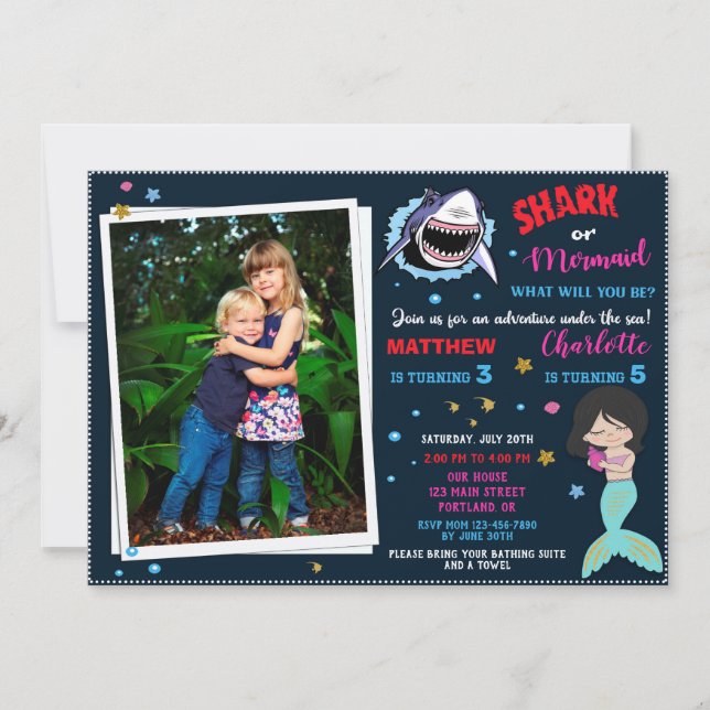 Photo Shark Mermaid invitation anniversaire Pool p (Devant)