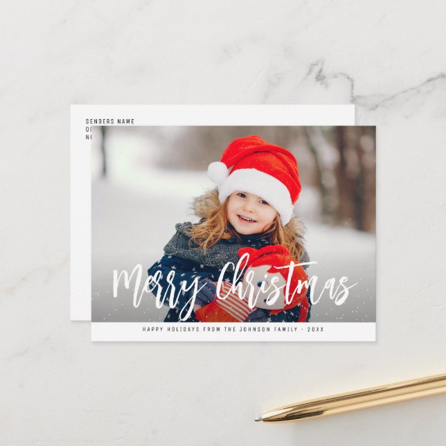 photo sifflante joyeux carte postale de noël (Devant/Arrière en situation)