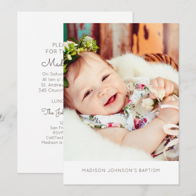 Photo simple et moderne Baptême Party Invitation (Devant / Derrière)