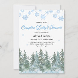 Photo Snowflakes Pine Winter Couples Baby Shower  Einladung