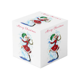 Photo Snowman and Girl Dancers Christmas Cube