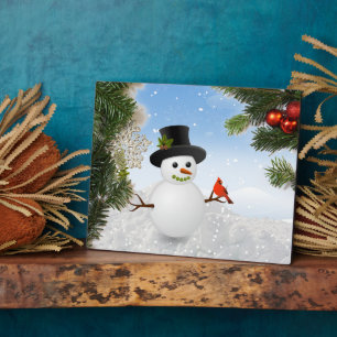 Photo Snowman et Cardinal Bird Plaque