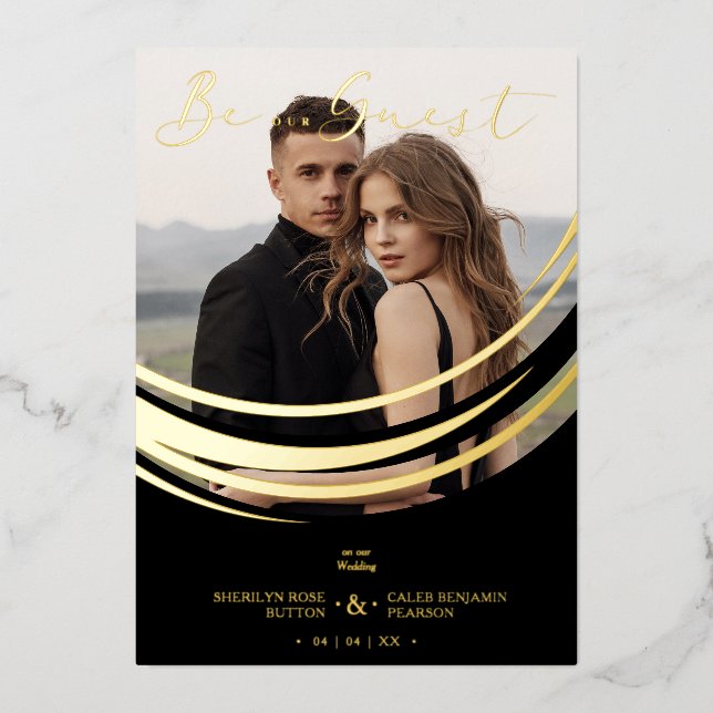 Photo Sophisticated Modern Real Gold Abstract  Folieneinladung (Vorderseite)