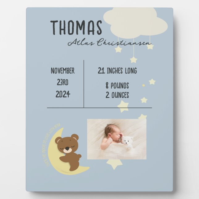 Photo Statistiques de naissance Bébé Ours Douche Plaque  (Devant)