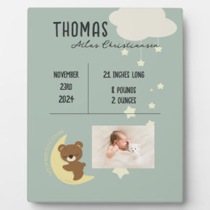 Photo Statistiques de naissance Bébé Ours Douche Plaque 