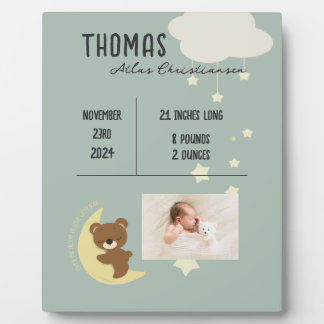 Photo Statistiques de naissance Bébé Ours Douche Plaque 