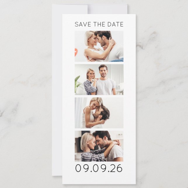 Photo Strip 4 Pictures QR Code Photobooth Wedding Save The Date (Vorderseite)