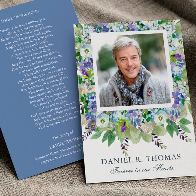 Photo Sympathy Floral Funeral Merci Cartes (Forever in Our Hearts Bereavement Sympathy Memorial Funeral Thank You Card)