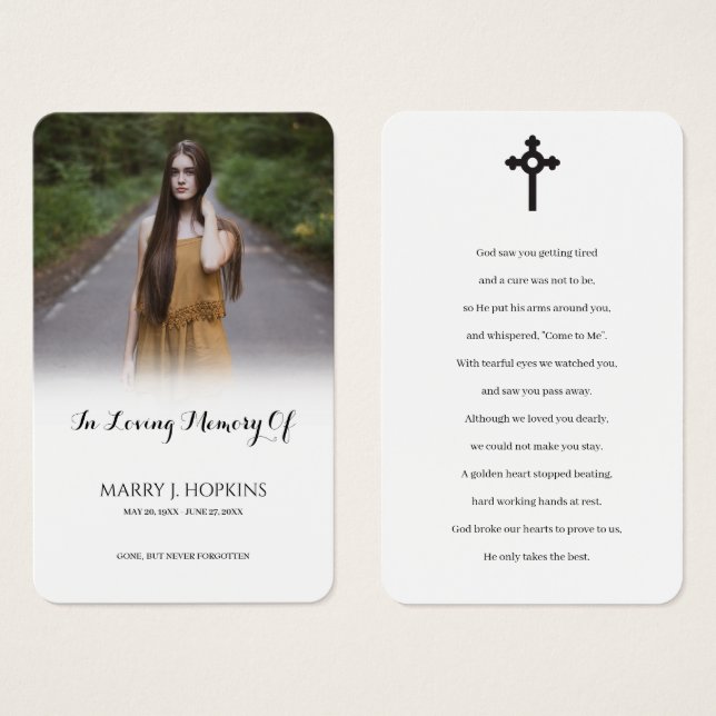 Photo Sympathy Funeral Memorial Prayer Cards (Vorne & Hinten)