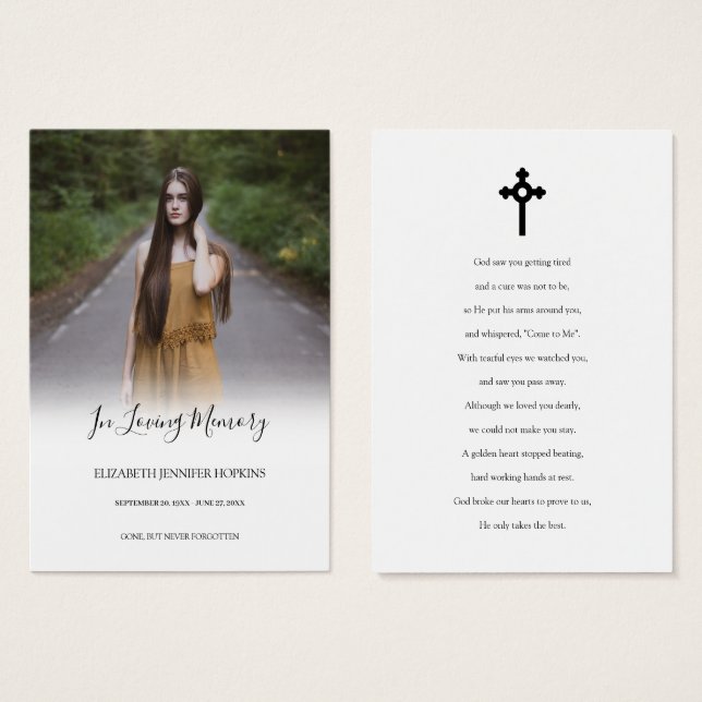 Photo Sympathy Funeral Memorial Prayer Cards (Vorne & Hinten)