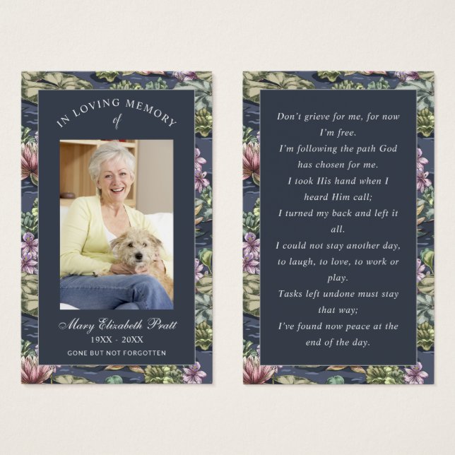 Photo Sympathy Funeral Memorial Prayer Cartes (Devant & derrière)
